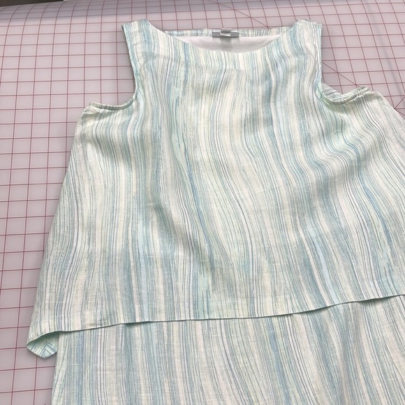 J. JILL Linen Pop Over Boatneck Sleeveless Shark Bite Overlay Mint/Blue Dress  S - Picture 4 of 11